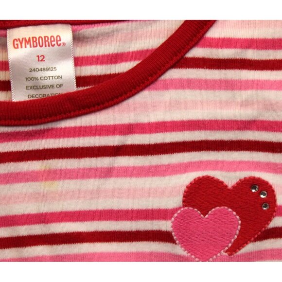 2008/09 Gymboree Sweet Heart Valentine Day Striped Shirt Heart Pink Red Rhinesto - Picture 3 of 6